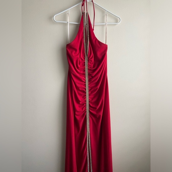 Vintage Betsy & Adam Red Rhinestone Full Length Formal Dress Open back - Picture 2 of 15